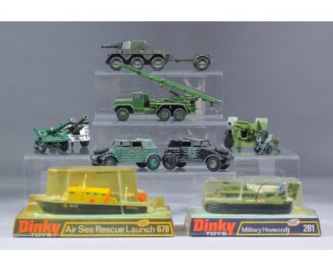 A collection of Dinky diecast military vehicles, including - a military hovercraft No.281 (boxed), an Air Sea Rescue Launch N