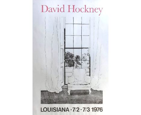 After David Hockney (born 1937) - Black and white print - Poster - "Louisiana.7/2-7/3 1976", showing interior of drawing room