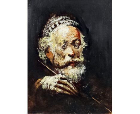 ***Tom Keating (1917-1984) - Oil painting -  Self portrait of the artist in the manner of Rembrandt, canvas 16ins x 12ins, ap