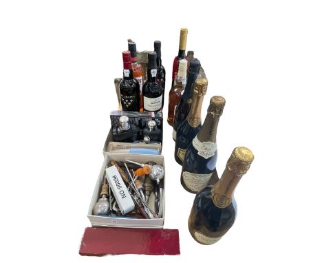 Collection of spirits, Champagne, corkscrews including mechanical corkscrew labelled Jos Rodgers, etc, including Southern Com
