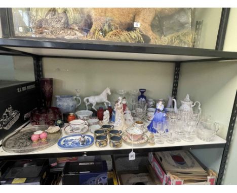 Royal Doulton and Coalport figures, cups and saucers, glassware, etc.