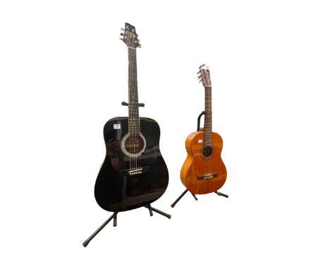 Stagg handmade acoustic guitar SW201BK and Marina Mark II guitar, both with stands (2).