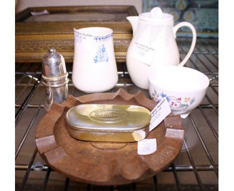 Holland Amerika Line SS Nieuw Amsterdam metal snuff box, Shipping & Orient Line cream jug, Furness Lines bakelite ashtray and