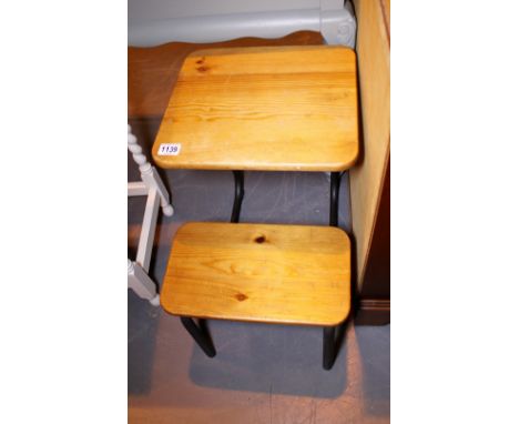 Pine and metal vintage child's school desk with chair 36 x 49 x 51 cm