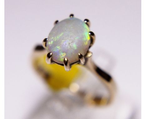 9 ct gold unusual opal solitaire ring, size P