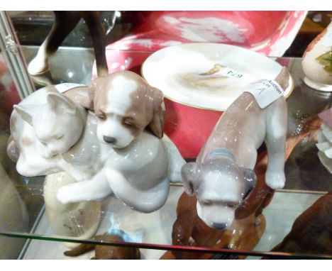 Lladro cat and dog and a Lladro dog 