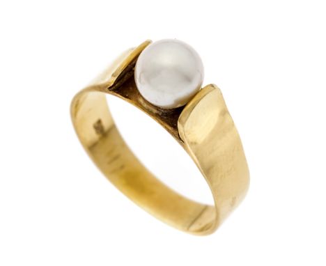Akoyaperlen-Ring GG 585/000 mit einer Akoyaperle 6,7 mm, RG 56, 3,8 g