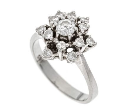 Brillant-Blüten-Ring WG 585/000 mit 13 Brillanten, zus. 0,60 ct l.get.W/SI-PI, RG 52, 4,5 g