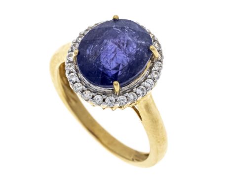 Harry Ivens DeLuxe Tansanit Ring GG 585/000 mit einem im ovalen Briolettschliff fac.Tansanit 5,12 ct in einem intensiven Blau