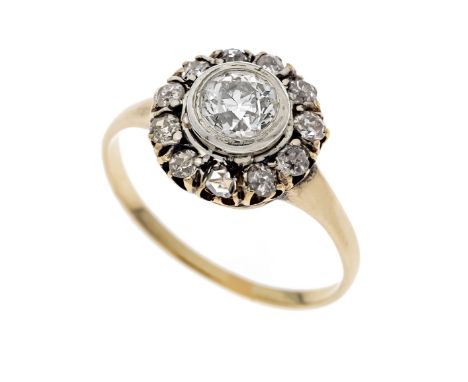 Altschliff-Diamant-Ring GG 333/000 mit einem Altschliff-Diamanten 0,40 ct W/SI und 11 Altschliff-Diamanten, zus. 0,20 ct l.ge