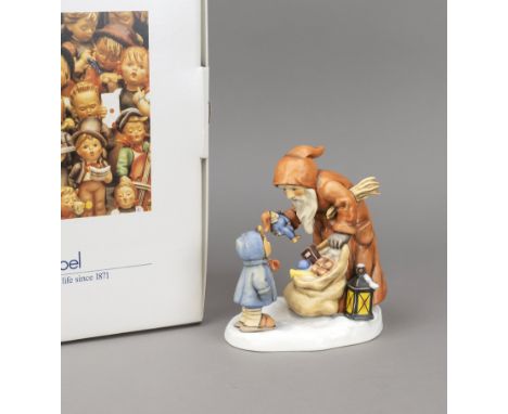 Große Hummelfigur, Goebel, Nikolaustag, Limited Edition num. ''No. 02725 of 20.000'', 1996, sign., Junge vor dem Nikolaus mit