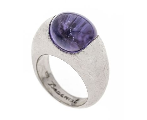 Baccarat Design-Ring Silber 925/000 mit einem hellblauen Schmuckstein-Cabochon 13,5 x 11 mm, verkratzt, RG 56, Baccarat geste