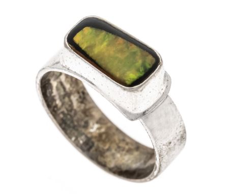 Opal-Ring Silber 925/000 mit einer Opal-Triplette 12 x 7 mm, offene, verstellbare Ringschiene RG 52 +, 6,0 g