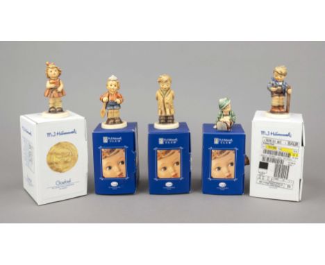 Konvolut aus 5 Hummelfiguren, Goebel, darunter: Ich tu Dir nix, 1989, sign., polychrom bemalt, Modellnr. 428/3/0, H. 9 cm; Ic