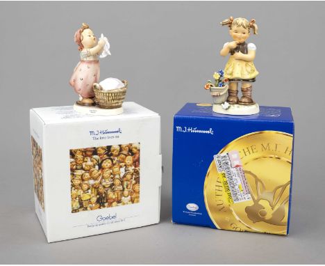 Konvolut aus 2 Hummelfiguren, Goebel, darunter: Große Wäsche, 2-tlg., Entwurfsjahr 1957, sign., polychrom bemalt, Modellnr. 3