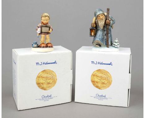 Konvolut aus 2 Hummelfiguren, Goebel, darunter: Der Kunstkritiker, Entwurfsjahr 1955, sign., polychrom bemalt, Modellnr. 318,