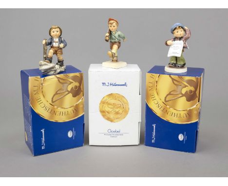 Konvolut aus 3 Hummelfiguren, Goebel, darunter: Gipfelstürmer, 2006, sign., polychrom bemalt, Modellnr. 2045, H. 11 cm; Parad