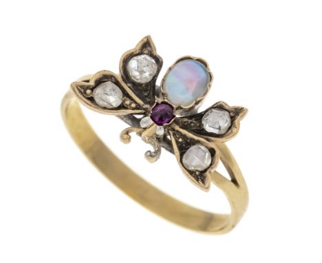 Jugendstil Motiv-Ring GG 500/000 ungest., gepr., mit einem Ringkopf in Form eines Schmetterlings besetzt mit einem ovalen Opa