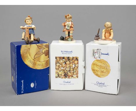 Konvolut aus 3 Hummelfiguren, Goebel, darunter: Ein dicker Gruß, Entwurfsjahr 1955, sign., polychrom bemalt, Modellnr. 309, H