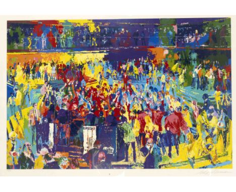 LeRoy Neiman (1921-2012), us-amerikanischer Maler und Grafiker, ''Broadway'', große Farbserigraphie mit vielfiguriger Straßen