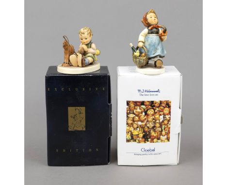 Konvolut aus 2 Hummelfiguren, Goebel, darunter: Krankenbesuch, 1971, sign., polychrom bemalt, Modellnr. 382, H. 12,5 cm; Behü