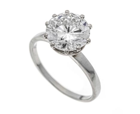 Brillant-Solitär-Ring WG 750/000 mit einem Brillanten ca. 3,0 ct (eingraviert) W-l.get.W/SI3-P1, 9,34 x 9,30 x 5,54 mm, RG 52