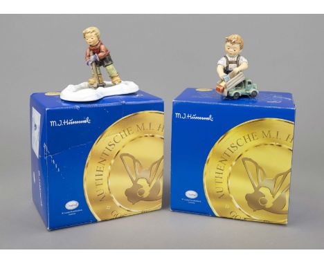 Konvolut aus 2 Hummelfiguren, Goebel, darunter: Eishockey-Spieler, 2-tlg., 2001, sign., polychrom bemalt, Modellnr. 2143/B, H