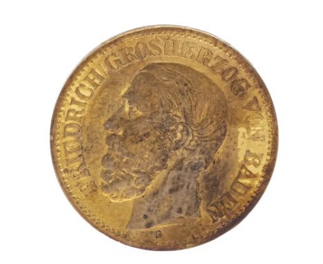 Goldmünze 10 Mark Deutsches Reich 1873, Friedrich von Baden, G, 3,96 g, Durchm. 19,7 cm