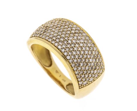 Pavé-Brillant-Ring GG 585/000 mit 184 Achtkant-Diamanten, zus. 1,00 ct W/VVS-VS, B. 11 mm, RG 54, 7,4 g