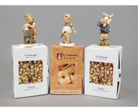 Konvolut aus 3 Hummelfiguren, Goebel, darunter: Sticht die?, Exclusive Edition, 1990, sign., polychrom bemalt, Modellnr. 450/
