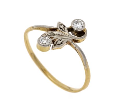 Art Déco-Ring GG/WG 585/000 ungest., gepr., mit 2 Altschliff-Diamanten, zus. 0,08 ct l.get.W/SI-PI, RG 53, 1,5 g