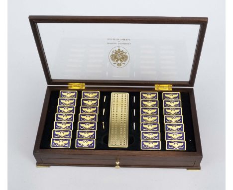 Prunk-Domino, Russland 20. Jh., auf dem Glasdeckel bez. ''Imperial Dominoes By House of Fabergé. Kasten aus Holz, Spielsteine
