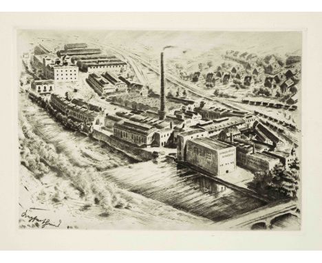 Hermann Kupferschmid (1885-1975), Mappenwerk mit Industriemotiven: ''Schoelle und Hoesch Gernsbach Baden'', 10 Radierungen mi