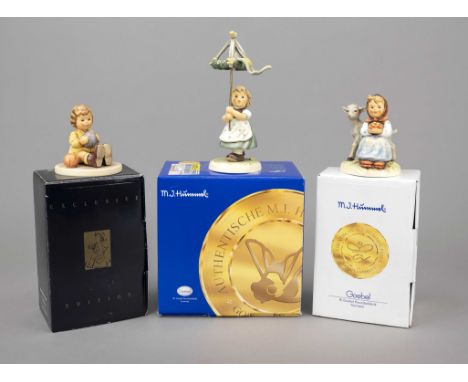 Konvolut aus 3 Hummelfiguren, Goebel, darunter: Maitanz, 1996, sign., polychrom bemalt, Modellnr. 791, H. 18 cm; Ich spiel' g