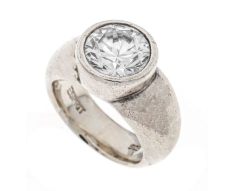 Ring Silber 925/000 mit einem rund fac. weißen Schmuckstein 10 mm, RG 53, Esprit gemarkt, 12,3 g