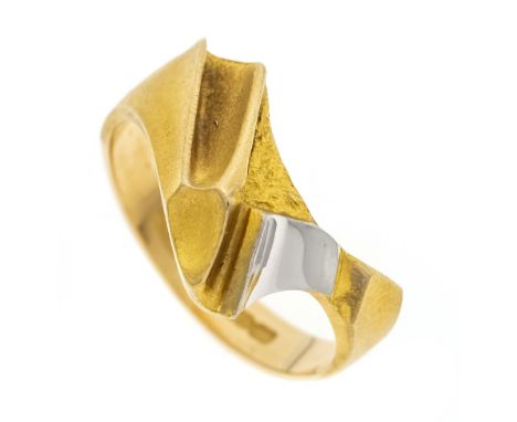 Lapponia Ring GG/WG 585/000 in Design-typischer, naturalistischer Optik, partiell mattiert, RG 53, Lapponia M8 gemarkt, 4,0 g