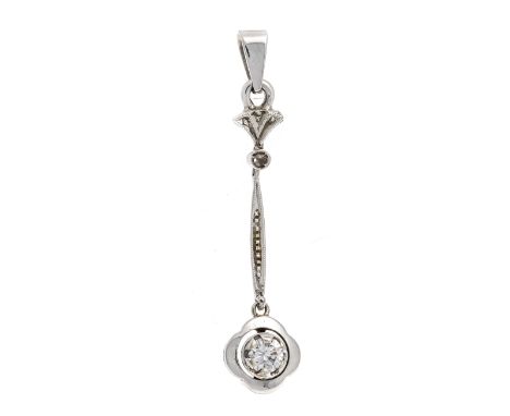 Art Déco Brillant-Anhänger WG 585/000 mit einem Brillanten 0,15 ct W/SI, L. 33 mm, 1,4 g