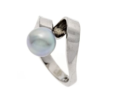 Akoyaperlen-Ring WG 585/000 mit einer silberfarbenen Akoyaperle 8,8 mm, RG 56, 5,4 g