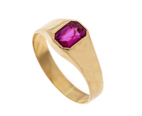 Synth. Rubin-Ring RG 585/000 mit einem im Scherenschliff fac. synth. Rubin 7,8 x 5,6 mm, RG 68, 3,7 g