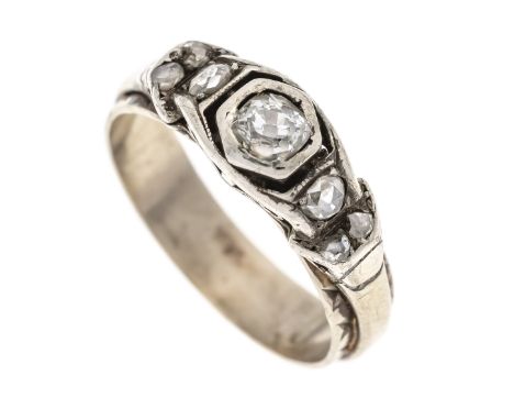 Altschliff-Diamant-Ring Gold GG 585/000 und Silber mit einem Altschliff-Diamanten 0,25 ct l.get.W/SI-PI und 6 Diamantrosen, R