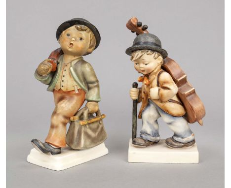 Zwei Wanderbuben, Goebel, Oeslau, sign. Hummel, ''Der Heimkehrer / Baßgeiger'', Entwurf Arthur Möller 1938, Marke 1935-1950, 