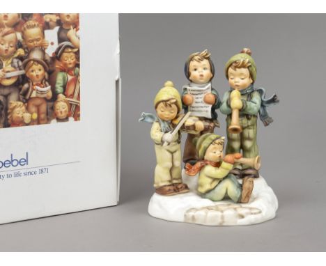 Große Hummelfigur, Goebel, Viel Glück, Century Collection, 1993, sign., vier musizierende und singende Jungen, polychrom bema