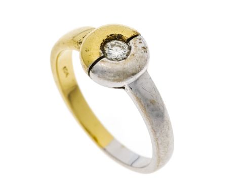 Bicolor Brillant-Solitär-Ring GG/WG 585/000 mit einem Brillanten 0,15 ct W/VS-SI, RG 57, Tragespuren, Goldschmiedehandarbeit,