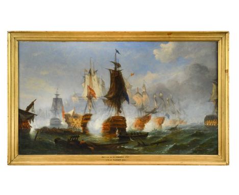 Attributed to William E D Stuart (fl. 1848-1867) H.M.S. Victory engaging the Spanish Vice-Admiral's flagship at the Battle of