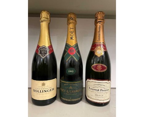 Champagne, Moet et Chandon Vintage 1993, Laurent-Perrier NV and Bollinger NV (3)Please see the images for reverse labels on t
