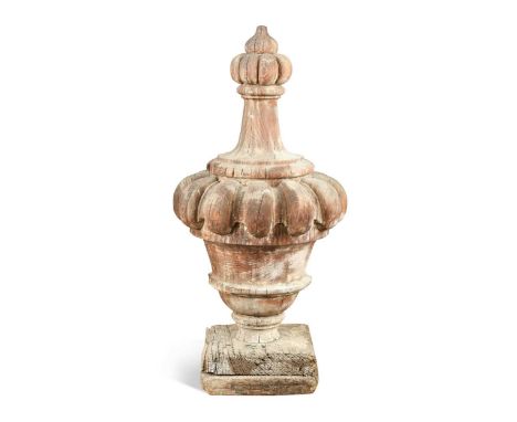 A pine architectural finial, 18th century, the turned body with lobed moulding mounted to a square base75cm highProvenance:Co