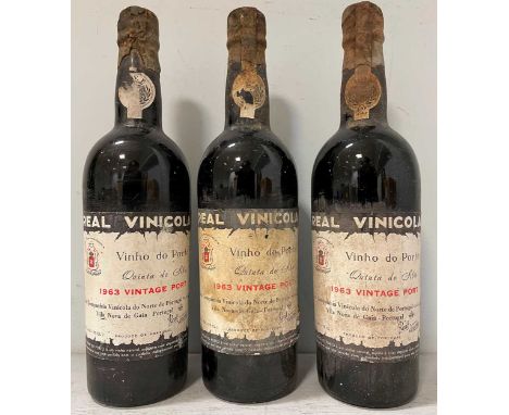 Real Vinicola, Quinta do Sibio Vintage Port 1963,  3 bottles, stained capsules, levels: top shoulder, upper shoulder and lowe