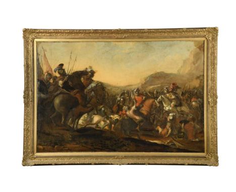 Circle of Guglielmo Cortese, called il Borgognone (1628-1679)  Battle between Christian and Ottoman cavalry  oil on canvas 95