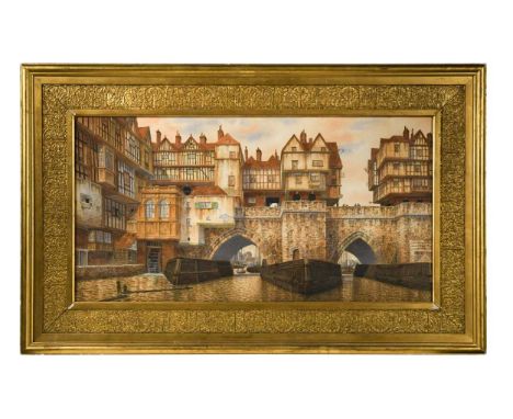 James Lawson Stewart (1841-1929) The North End of Old London Bridge from the Westsigned with monogram (lower right) and inscr