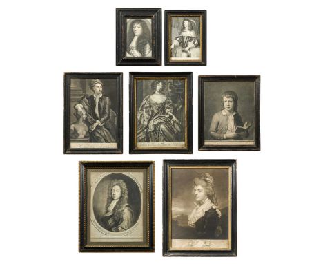 A collection of seven portrait mezzotints and engravings, including: Michael Rysbrack; Queen Mary; Miss Kemble; Christopher W